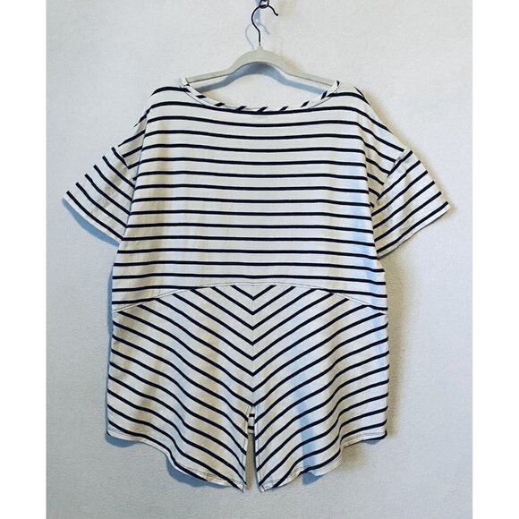 Chicos Top Womens XL Green White Striped Pima Cotton Split Back Short Sleeve - Picture 3 of 6